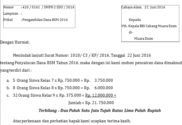 gambar surat pengantar pegambilan dana BSM ke BANK