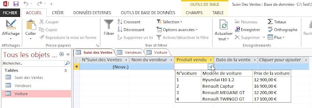 configuration table "voiture" resultat