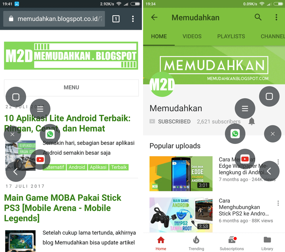 Pintasan ke WhatsApp dan YouTube