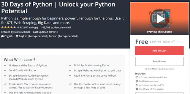 [100% Off] 30 Days of Python | Unlock your Python Potential| Worth 194,99$