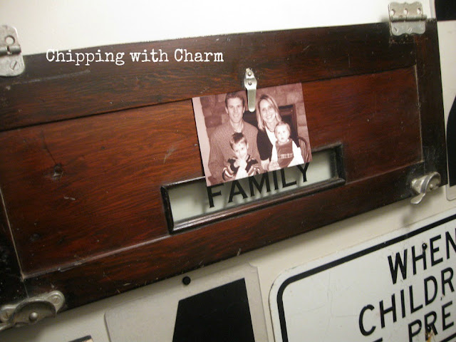 Chipping with Charm: Reurposed Chicken Feeder Photo Holder by Signs of the Times...www.chippingwithcharm.blogspot.com