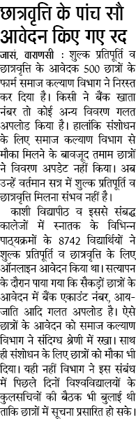 छात्रवृत्ति के पांच सौ आवेदन किए गए रद