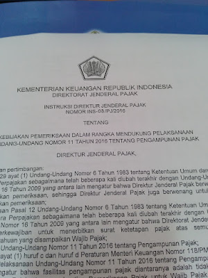 raden agus suparman : Intruksi Dirjen Pajak tentang Kebijakan Pemeriksaan Dalam Rangka Mendukung Pelaksanaan Amnesti Pajak