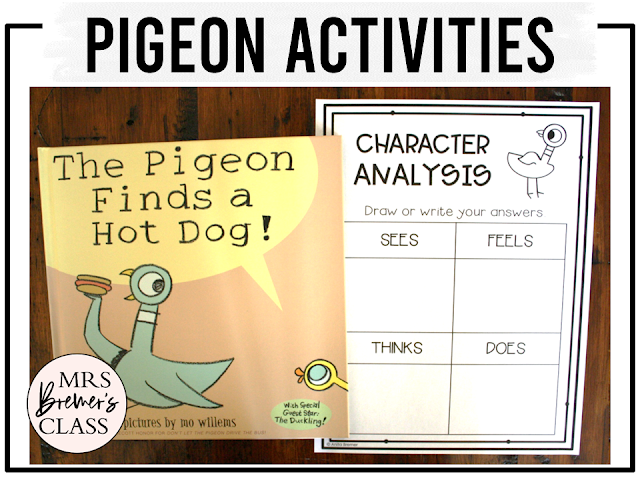 Pigeon book study activities unit with literacy printables, reading companion activities, and a craft for ANY Mo Willems Pigeon book in the series for Kindergarten and First Grade