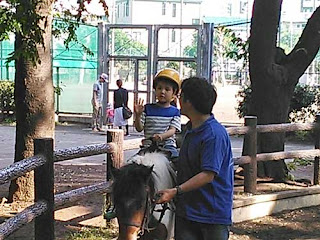 板橋こども動物園でポニーに乗る子供