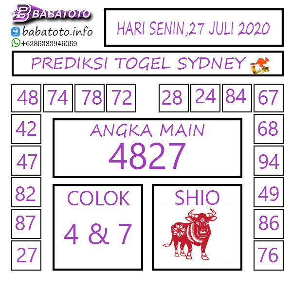 PREDIKSI TOGEL SYDNEY 27 JULI 2020