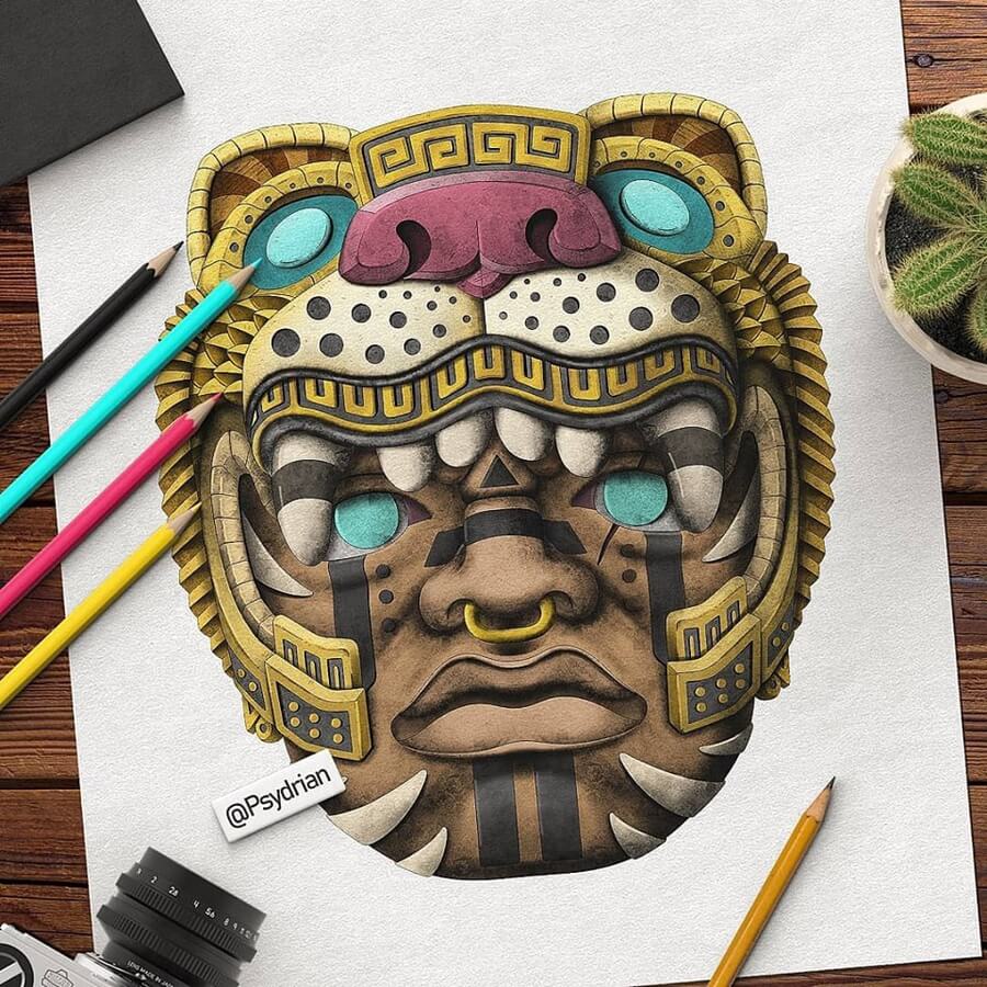 10-Olmeca-Warrior-Ink-Drawings-Psydrian-www-designstack-co