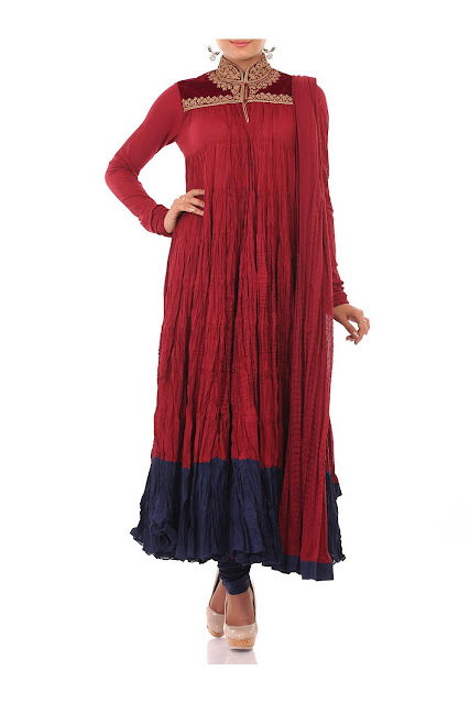 Maroon Cotton Anarkali Suit Set By Rohit Bal