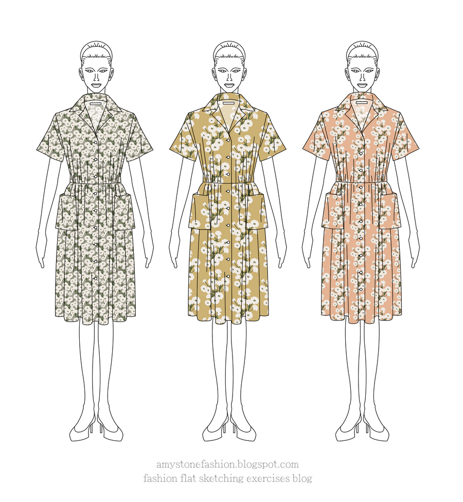 Gypsophila-Print Shirtwaist Dresses Drawing