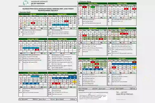 Kalender Pendidikan Madrasah Jawa Tengah Tahun Pelajaran  Kalender Pendidikan Madrasah Jawa Tengah 2023/2024 (Excel & Pdf)