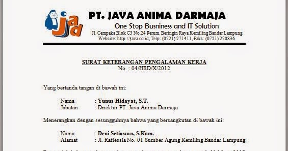 Contoh Surat Keterangan Pengalaman Kerja  Contoh Surat