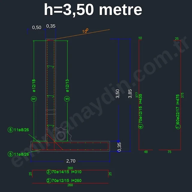 3,50 metrelik istinat duvarı projesi örneği dwg