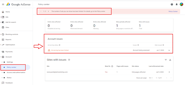 How to Fix Ad serving has been limited in Google AdSense