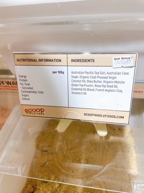 Scoop Wholefoods Organic Matcha Body Scrub Ingredients