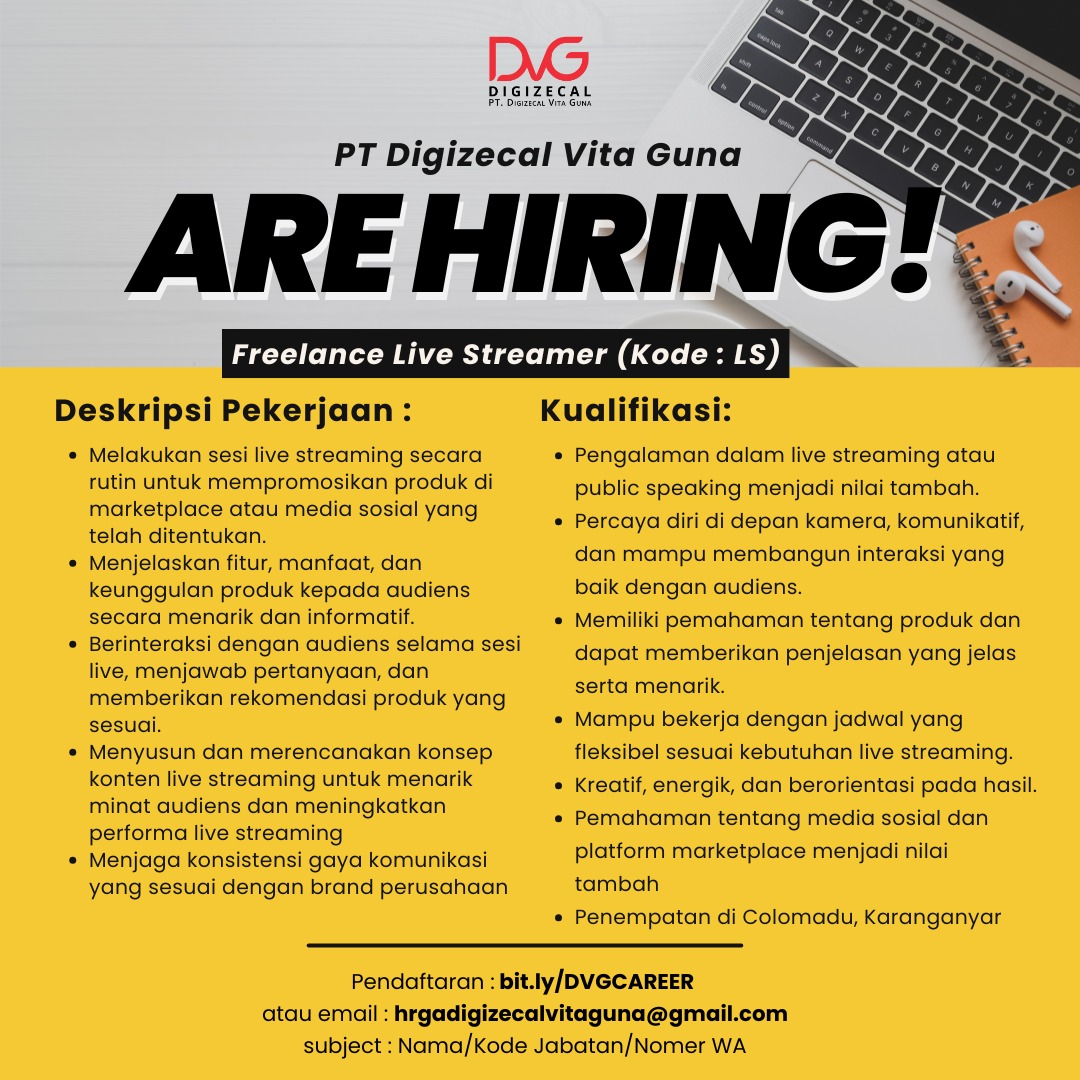 Loker Karanganyar untuk 3 Posisi di PT Digizecal Vita Guna