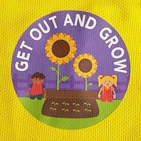 Sudocrem Get out and grow logo with smiling children and huge sunflower