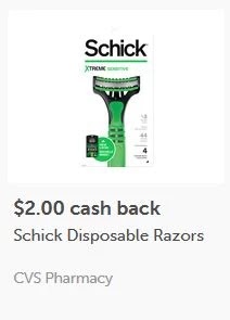 ONE" $2.00/1 Schick Disposable Razors ibotta cashback rebate *HERE*
