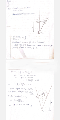 A simple quick return mechanism is shown in the figure. The forward to return ratio of the quick return mechanism is 5:3 If the radius of the crank O1P is 145 mm, then the distance ‘d’ (in mm) between the crank centre to lever pivot centre point should be