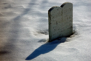 Tombstone in the snow