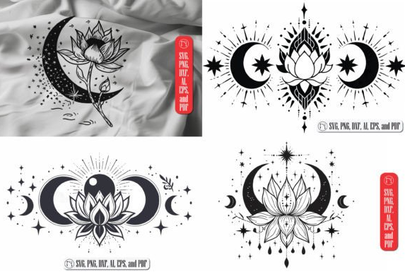 Moon and Lotus Yoga SVG Cut File