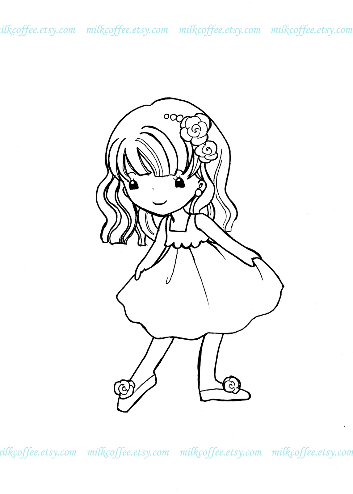 coloriage de petite fille La petite fille et son cadeau en coloriage en ligne ou