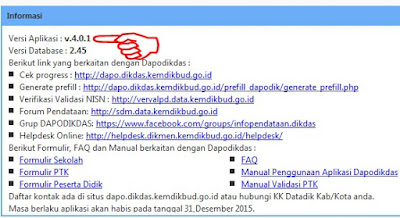Update ke aplikasi dapodikdas versi 401 sukses