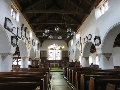 church interior with wood ceiling