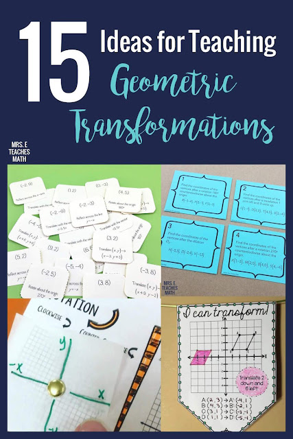 Look no further for the best activities and ideas for teaching geometric transformations! There are foldables for translations, rotations, reflections, dilations, and symmetry. The project is a great way to wrap up the unit with an activity. #mrseteachesmath #transformations #geometry