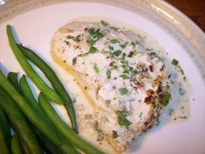 Serving plate of tarragon chicken.