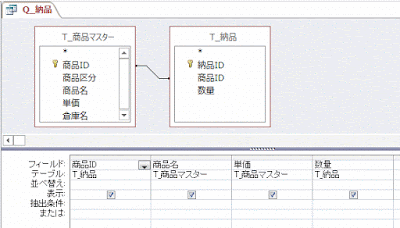 納品一覧レポートのレコードソース