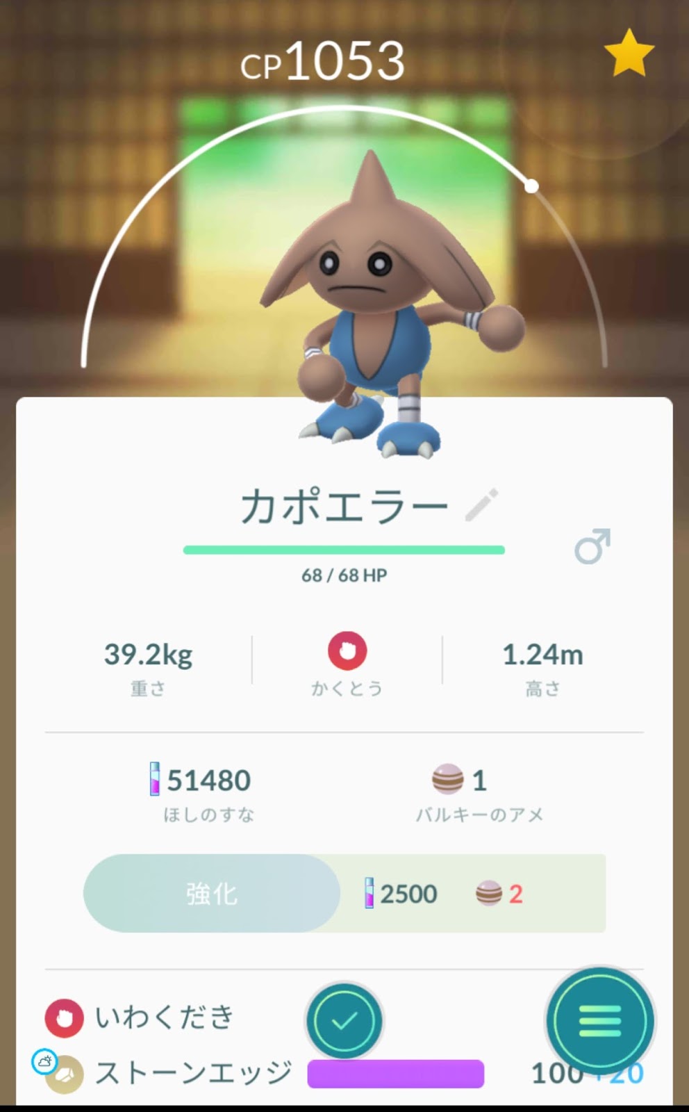 ポケモンgo日記 Pokemon Go Diary In Japan バルキー は サワムラー エビワラー カポエラー のいずれかに進化 バルキー を カポエラー に進化させてみた