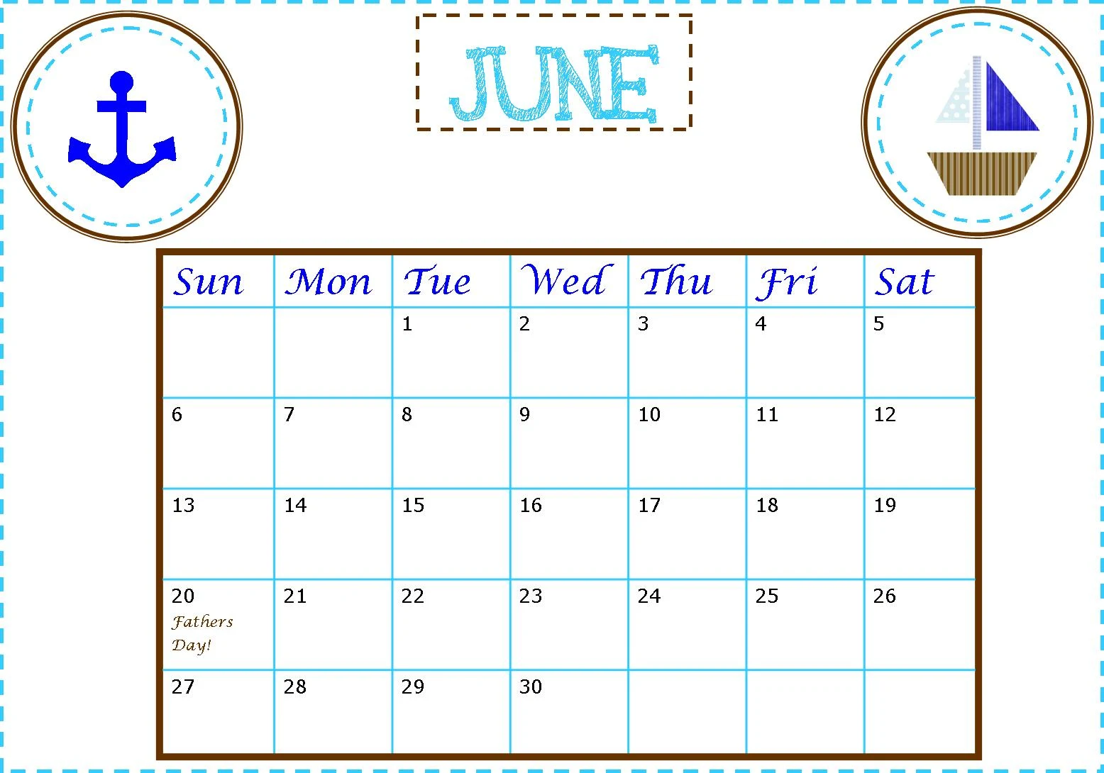Just Baking Free printable June Calendar