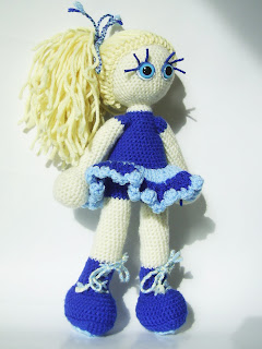 art craft crochet amigurumi handmade unique girl doll ooak blue star ponytail hair face eyes dress skirt shoes toy kookoocraft kookoo