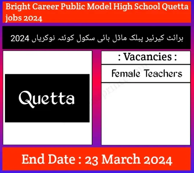 Bright Career Public Model High School Quetta jobs 2024