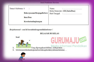 Soal PH / UH PJOK Kelas 1 Tema 6 Kurikulum 2013 Tahun 2019