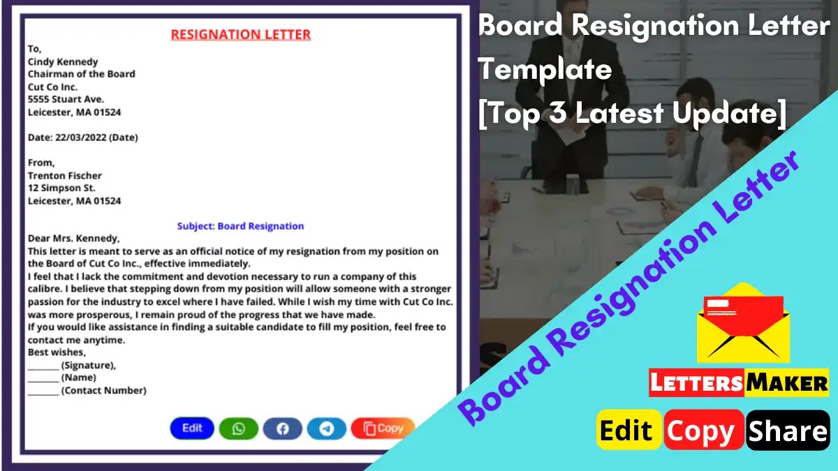 Board Resignation Letter Template [Top 3 Latest Update]