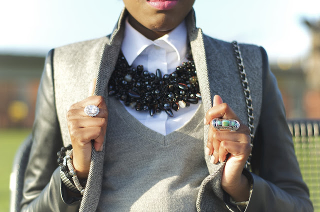 aldo statement necklace, zara faux leather sleeve blazer, inch2thepoint not for school uniform, gossip girl