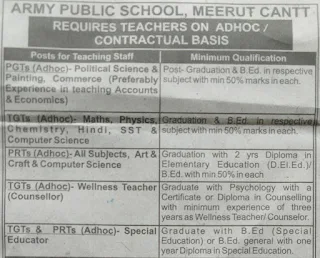 APS Meerut Cantt Teaching Staff/ADM Staff Recruitment 2023