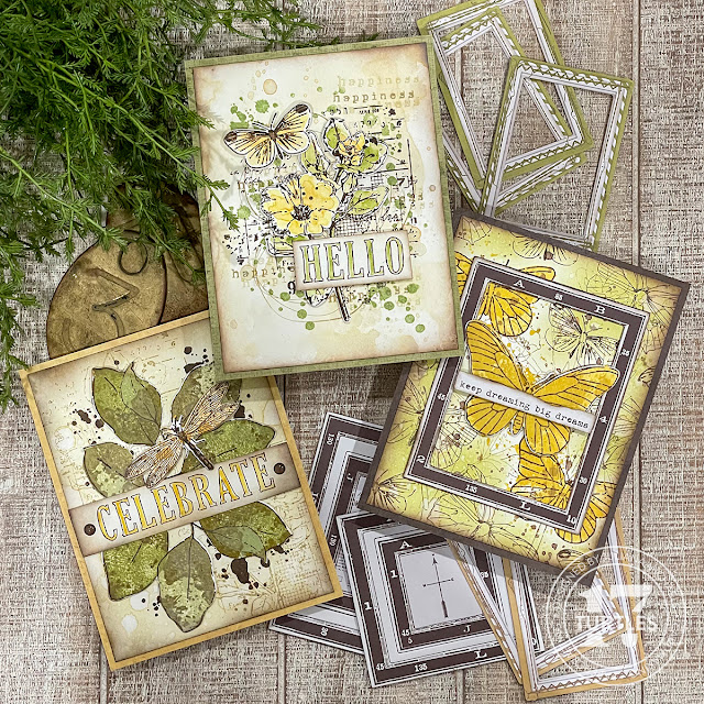 Mixed Media Style Cards by Juliana Michaels featuring Sizzix and 49 and Market Stamps and Dies designed by Katie Pertiet