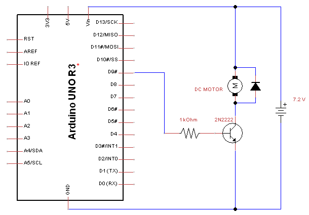 DC motor control using NPN transistor