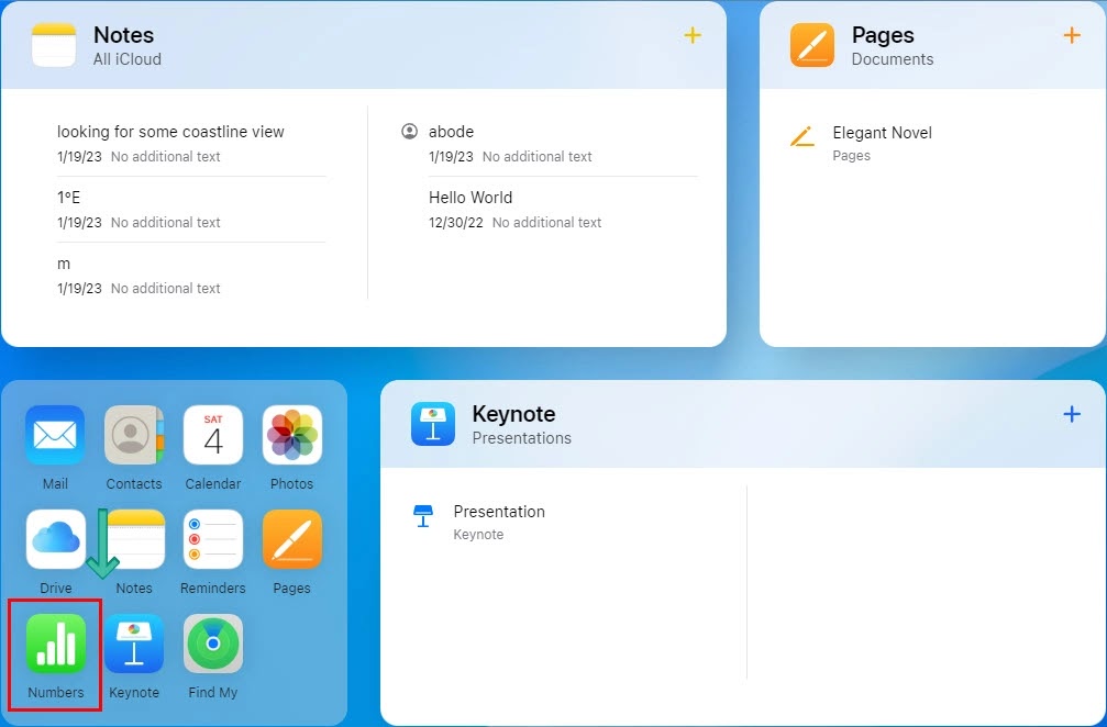 Temukan Numbers di iCloud