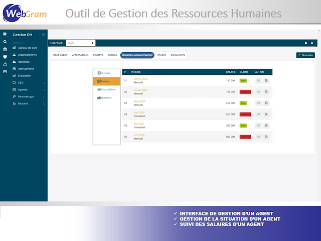 Le Meilleur logiciel de Gestion des Ressources Humaines (GRH), WEBGRAM, meilleure entreprise / société / agence  informatique basée à Dakar-Sénégal, leader en Afrique du développement de solutions de Gestion des Ressources Humaines, RH, GRH, Gestion des ressources humaines, Suivi des ressources humaines, Gestion administrative des salariés et collaborateurs, Gestion disponibilités, Congés et absences des employés, Suivi des temps de travail et du temps passé par activité des agents, Suivi et consolidation des talents, compétences, parcours et formations du personnel, Gestion de projet et d'équipes, Gestion de la performance, Définition des objectifs, Formation du personnel, Gestion du processus de recrutement, Administration et logistique, Gestion des plannings, Gestion des demandes de missions, des déplacements et des dépenses de voyages professionnels. Ingénierie logicielle, développement de logiciels, logiciel de Gestion des Ressources Humaines, systèmes informatiques, systèmes d'informations, développement d'applications web et mobiles.