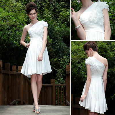 White One Shoulder Knee Length Dress