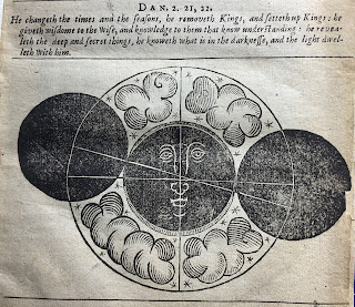 Diagram of solar eclipse with a biblical quotation Daniel 2:21-22