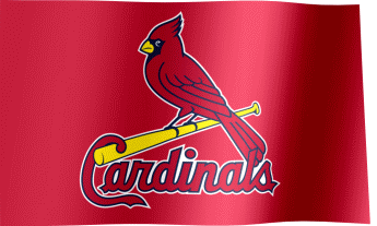 The waving fan flag of the St. Louis Cardinals with the logo (Animated GIF)
