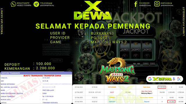 🎯 Menang Besar! JP Mahjong Ways 2 2.200.000 di XDEWA! 💰🀄
