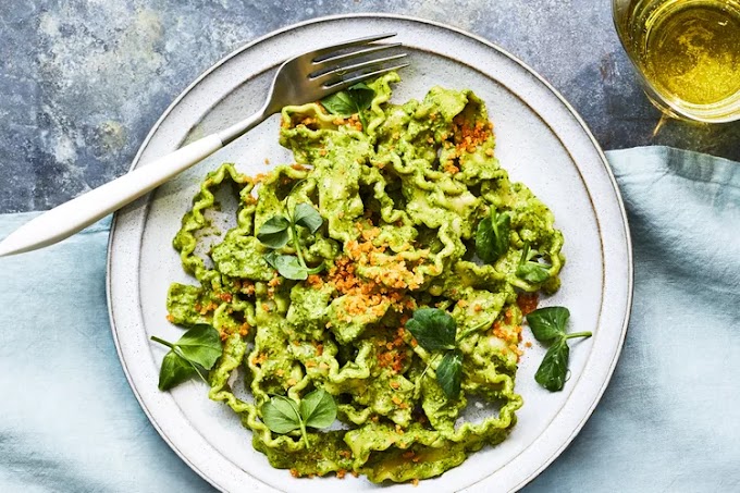 Mafaldine with Pea Shoot—Meyer Lemon Pesto