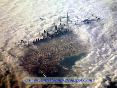 An aerial picture of cloud shrouded Dubai
