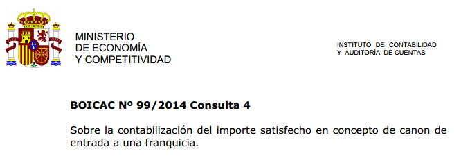 BOICAC 99 Consulta 4: Canon de entrada a una franquicia