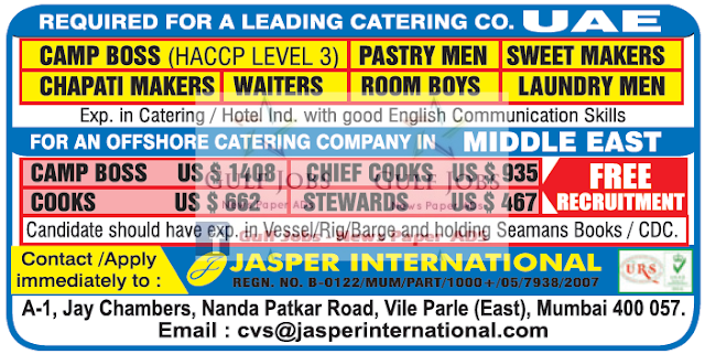 Leading catering co Jobs for Middle East offshore Jobs Free recruitment
